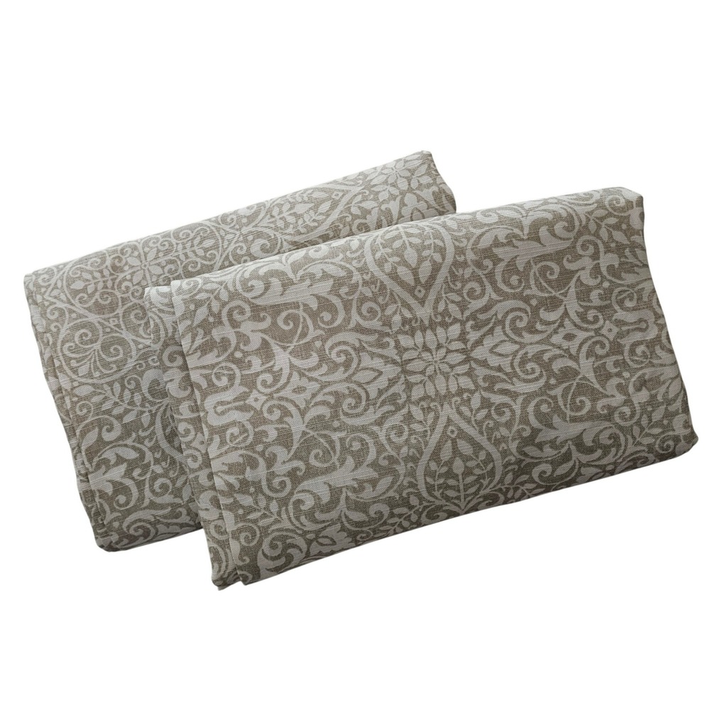 En Vogue Set of 2 Cotton Curtain Panels 50x94 Tan Cream Damask Scroll Back Tab
